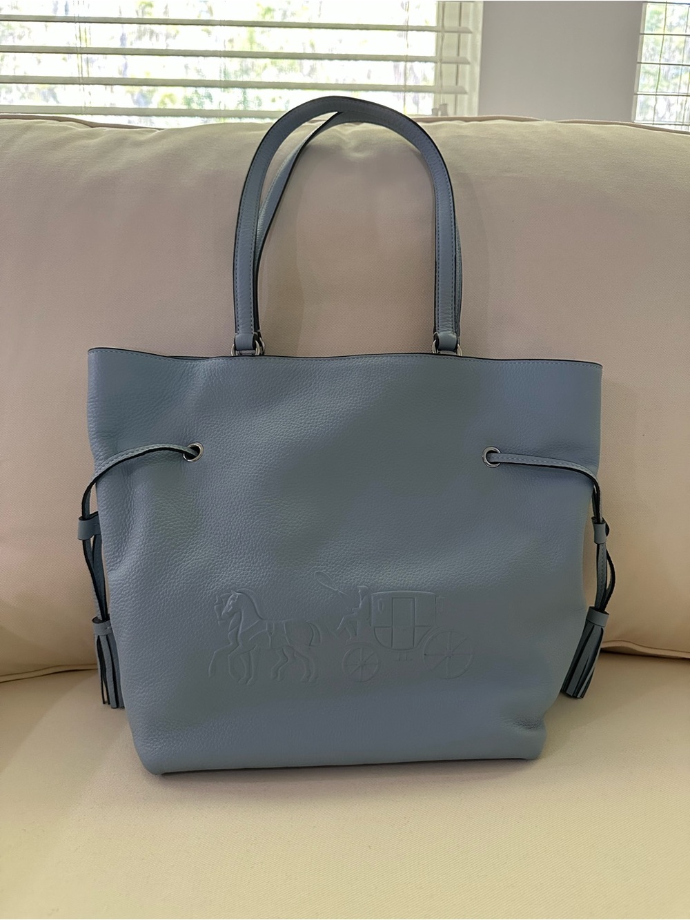 Coach Light Blue Leather Tote Bag